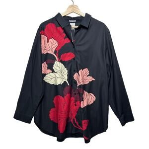 Chico’s No Iron Stretch Luxe Foliage Tunic Top Long Sleeve Button Up Sz 4 = 20